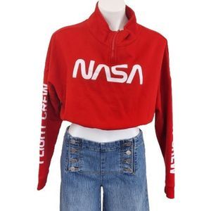 NASA Flight Crew Pullover Cropped Sweatshirt, Red , M